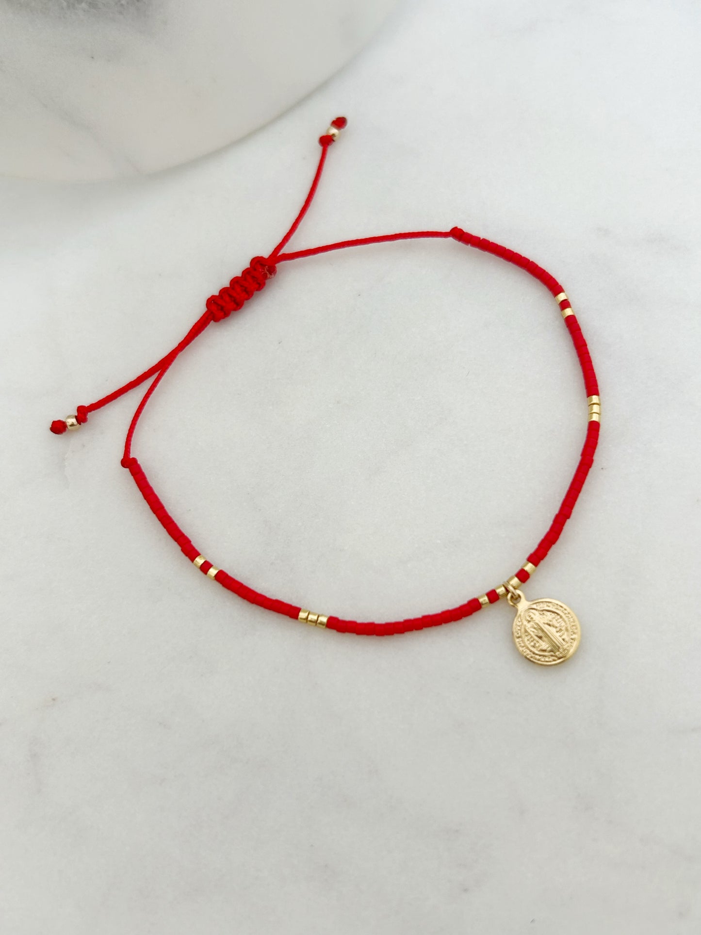 Pulsera hilo ajustable de mostacillas , accesorios, joyas de plata para mujerMiyuki + San Benito bañado en oro 18k, joyas para mujer, accesorios