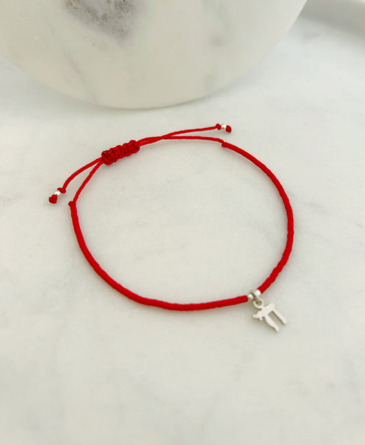 Pulsera hilo ajustable de mostacillas  Miyuki  Rojas + Jai (Vida en hebreo) Plata 950, accesorios,  joyas de plata para mujer, letras hebreas