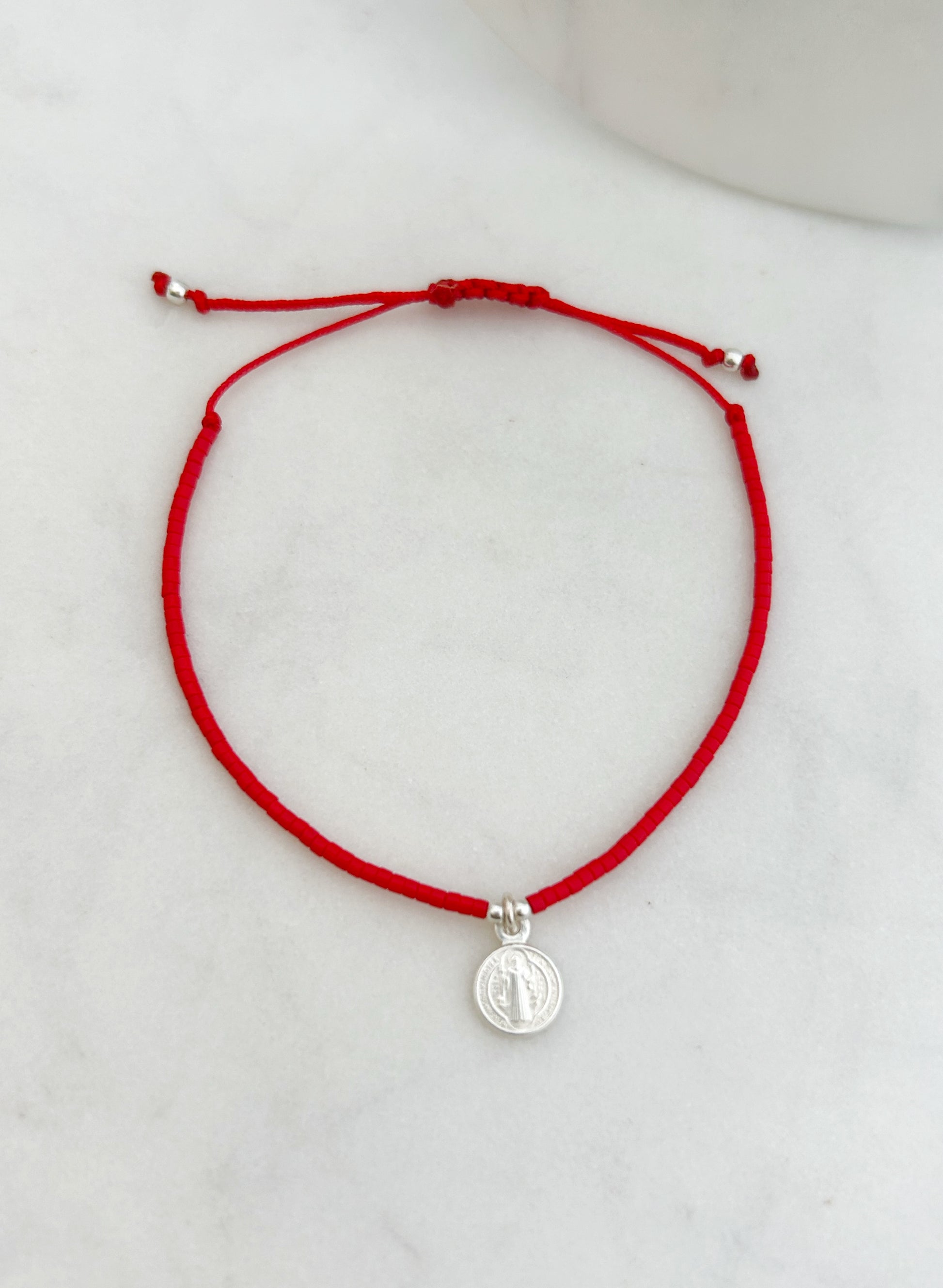 Pulsera hilo ajustable de mostacillas Miyuki +Medalla San Benito de Plata 925,accesorios, joyas de plata para mujer, accesorios