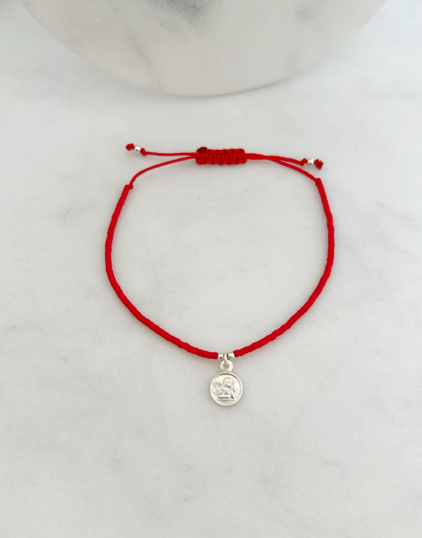 Pulsera hilo ajustable de mostacillas , Miyuki + Medalla Angel de la Guarda Plata 950, accesorios, joyas de plata para mujer, 