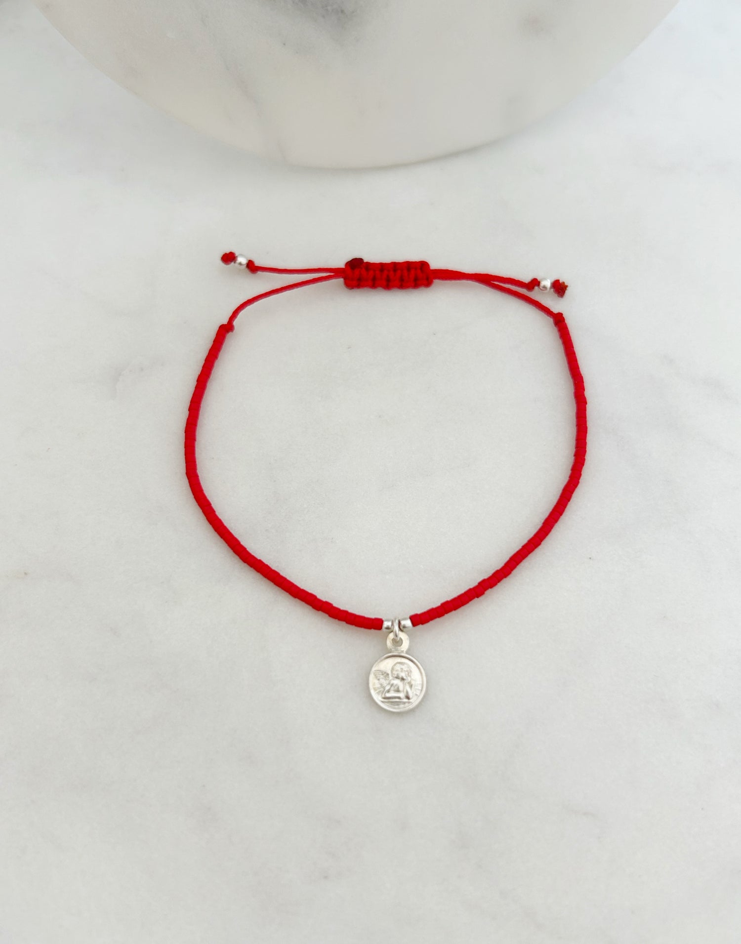Pulsera hilo ajustable de mostacillas , Miyuki + Medalla Angel de la Guarda Plata 950, accesorios, joyas de plata para mujer, 