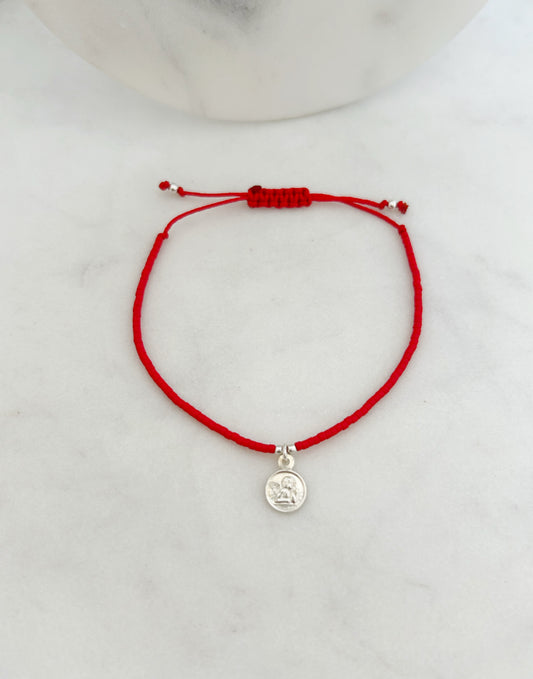Pulsera hilo ajustable de mostacillas , Miyuki + Medalla Angel de la Guarda Plata 950, accesorios, joyas de plata para mujer, 
