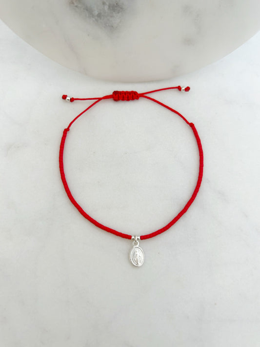Pulsera hilo ajustable de mostacillas Miyuki + Virgen de los Rayos (Virgen milagrosa) plata 925., accesorios, joyas de plata para mujer, accesorios