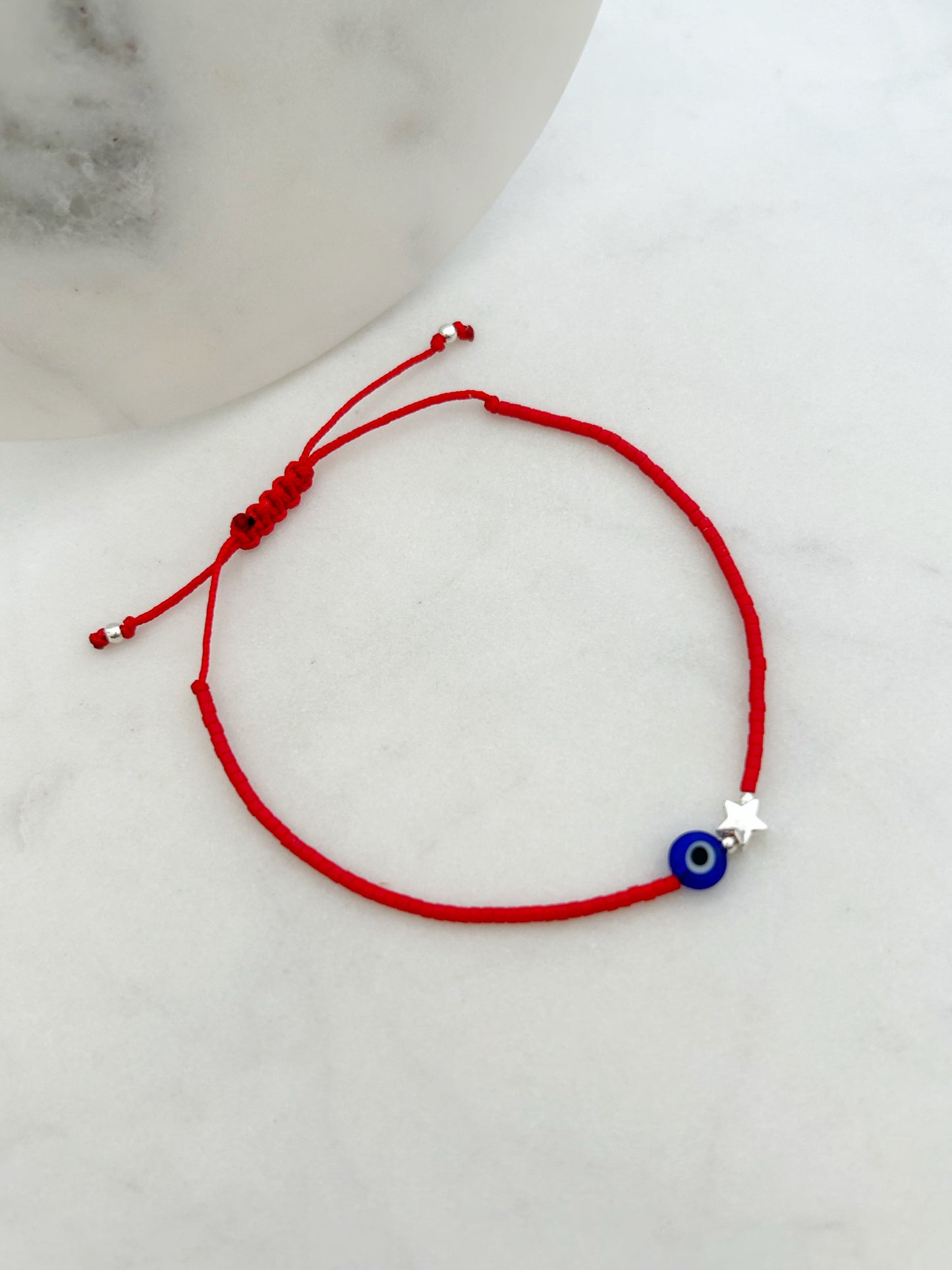 Pulsera hilo ajustable de mostacillas , accesorios, joyas de plata para mujer,Miyuki + Ojo turco de vidrio + Estrella de plata 925, joyas para mujer, accesorios