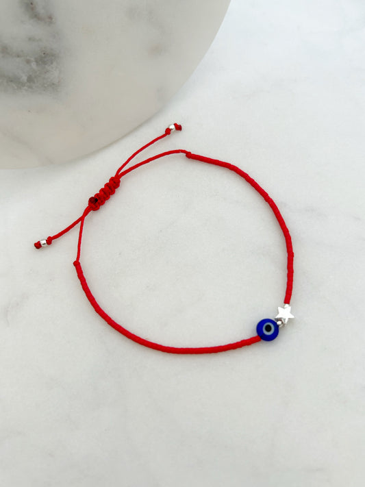 Pulsera hilo ajustable de mostacillas , accesorios, joyas de plata para mujer,Miyuki + Ojo turco de vidrio + Estrella de plata 925, joyas para mujer, accesorios