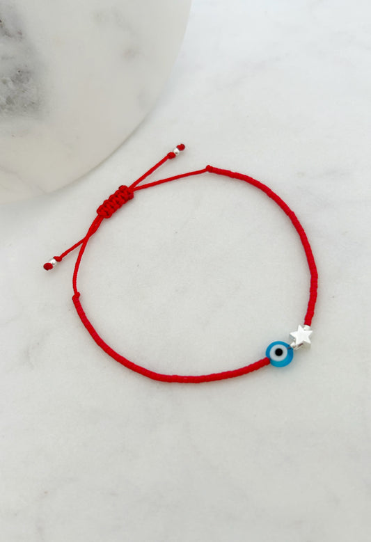 Pulsera hilo ajustable de mostacillas , Miyuki + Ojo Turco + Estrella Plata 950, accesorios, joyas de plata para mujer, accesorios