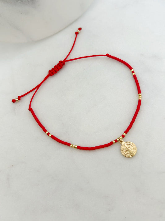 Pulsera hilo ajustable de mostacillas , accesorios, joyas de plata para mujerMiyuki + San Benito bañado en oro 18k, joyas para mujer, accesorios
