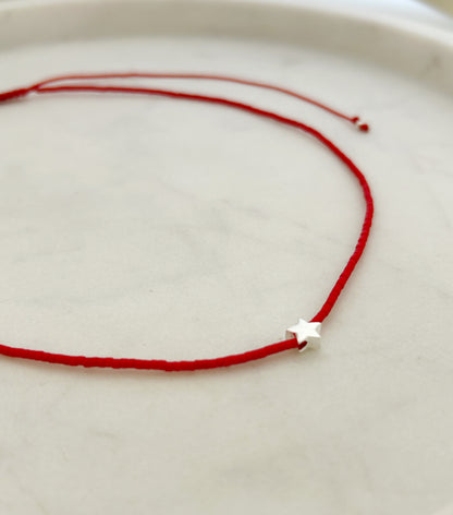 Collar Choker hilo rojo ajustable de mostacilla Miyuki para mujer, estrella de plata 925, joyas de plata para mujer, accesorios