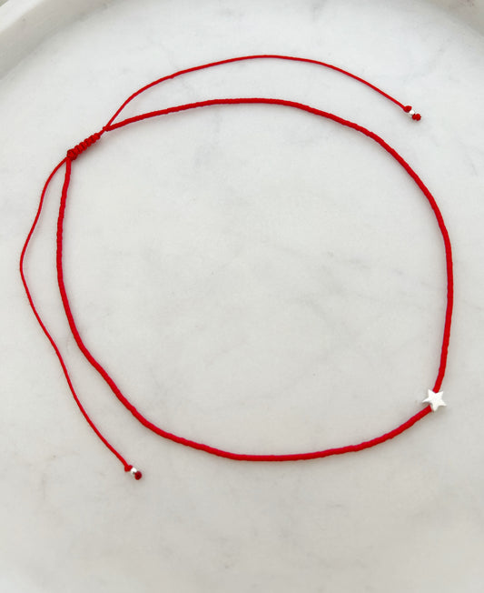 Collar Choker hilo rojo ajustable de mostacilla Miyuki  para mujer, estrella de plata 925,   joyas de plata para mujer, accesorios